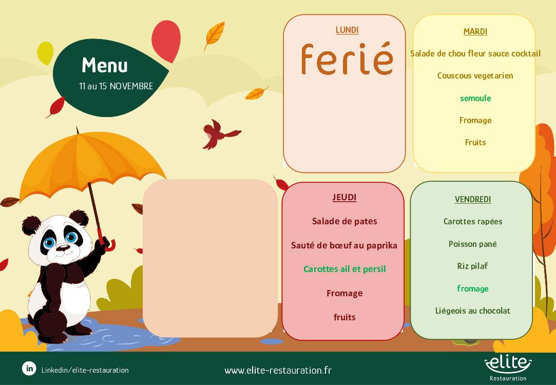 Menu cantine du 12 au 15 novembre 2024