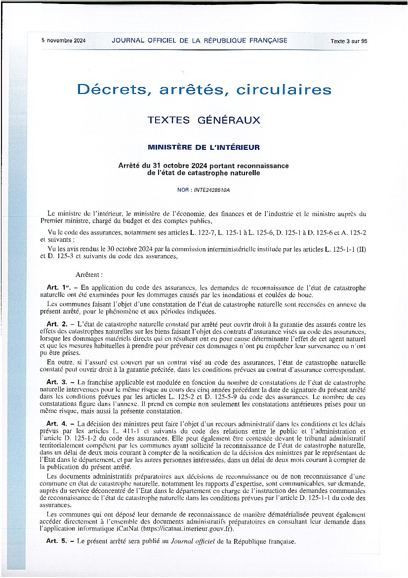 RECONNAISSANCE DE L’ÉTAT DE CATASTROPHE NATURELLE