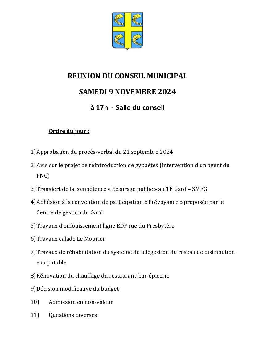 Conseil municipal le 9 novembre