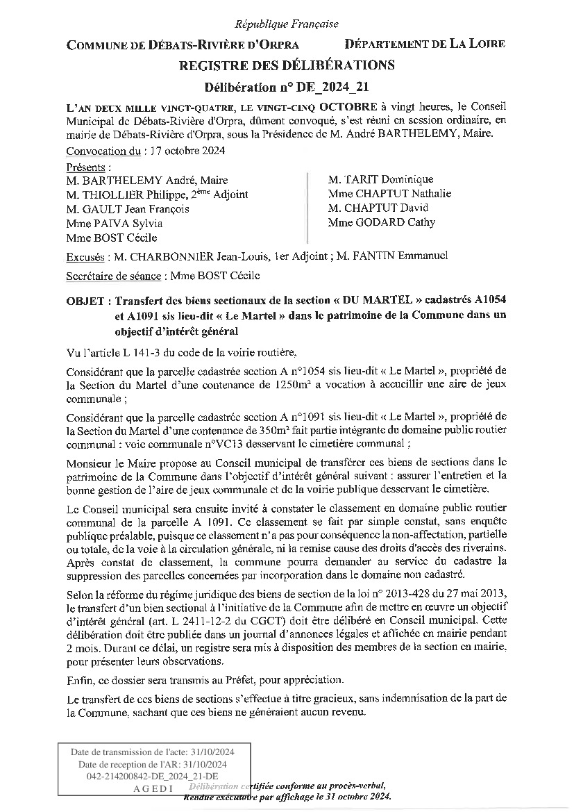 Transfert de biens sectionaux du Martel