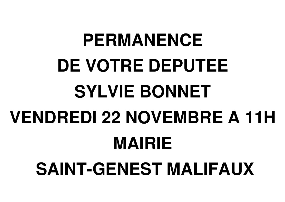 PERMANENCE DÉLOCALISÉE DE VOTRE DÉPUTÉE, SYLVIE BONNET