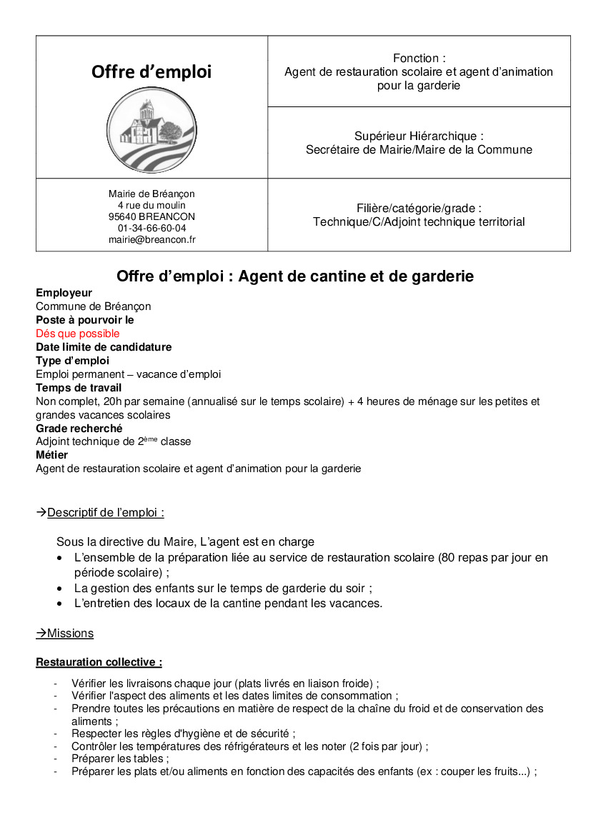 Offre d'emploi sur Bréançon