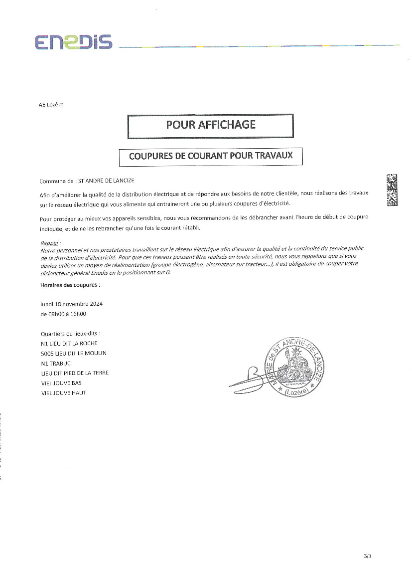 COUPURE DE COURANT POUR TRAVAUX