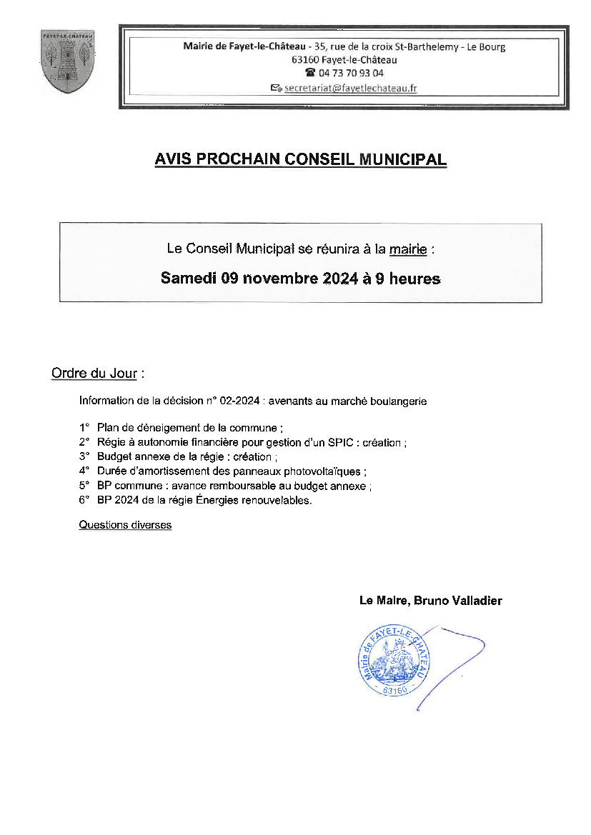 PROCHAIN CONSEIL MUNICIPAL