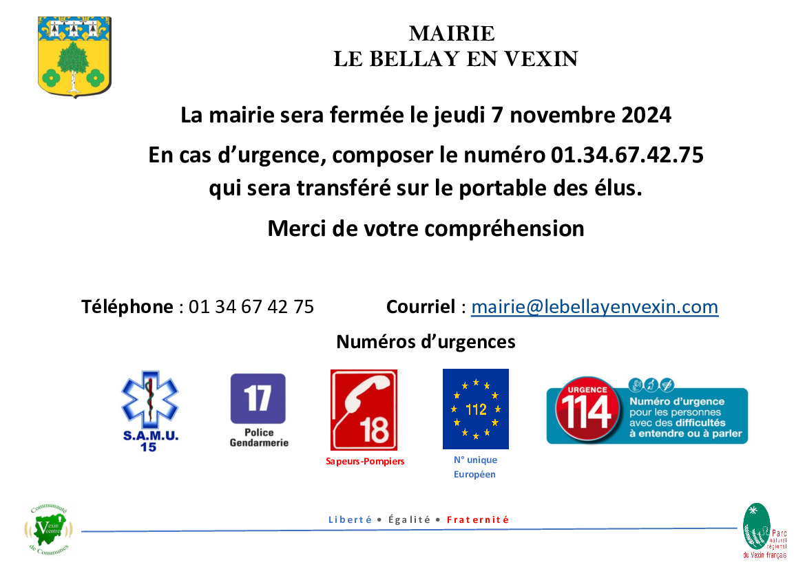 Fermeture mairie le 7 novembre