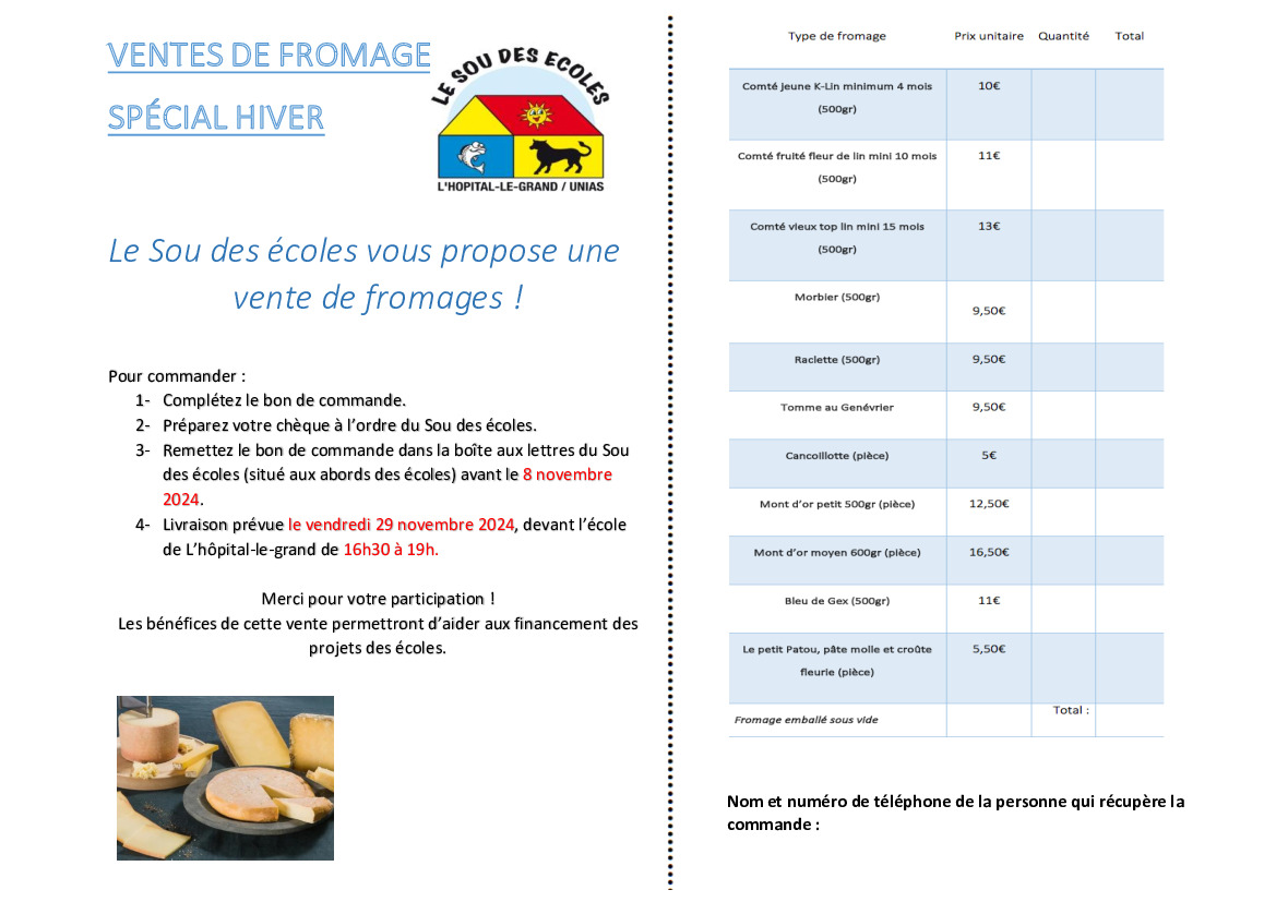 Sou des écoles  - Vente de Fromage