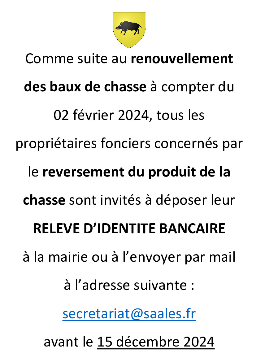 Reversement du produit de la chasse 2024