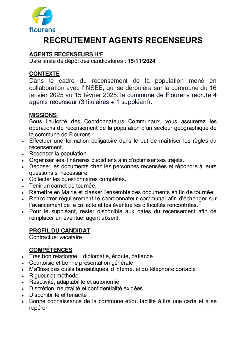 Recrutement d'agents recenseurs