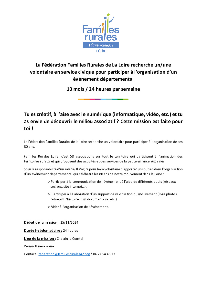 Offre service civique - Organisation d'un évènement