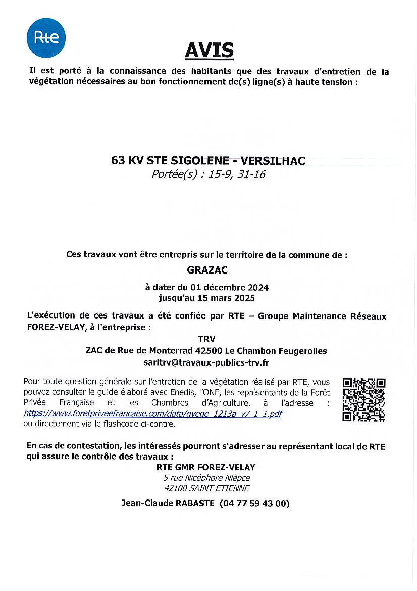 Mairie de Grazac: Information RTE Entretien Ligne HT.⚡️