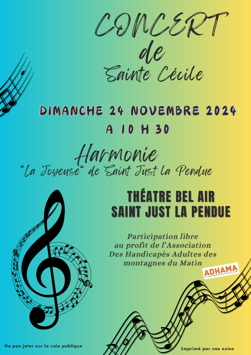 Concert Sainte Cécile le 24 novembre 2024 à 10h30 à St Just