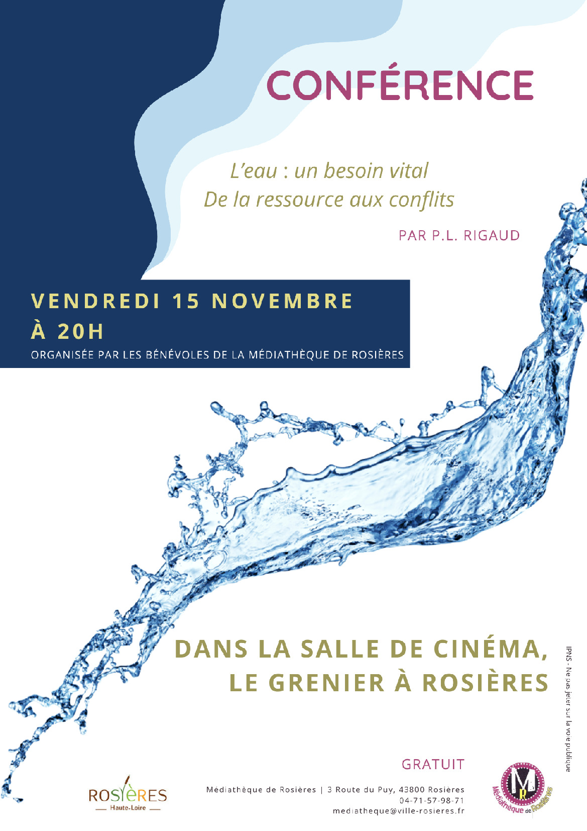 Conférence sur l'eau avec la médiathèque de Rosières