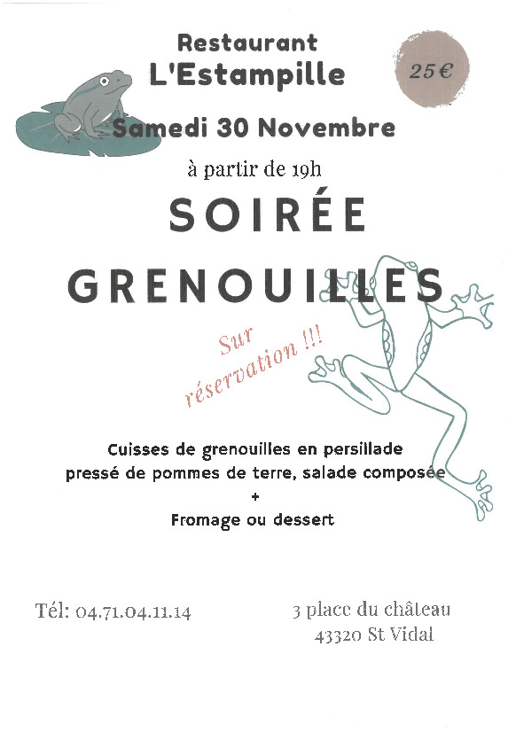 SOIRÉE GRENOUILLES SAMEDI 30 NOVEMBRE