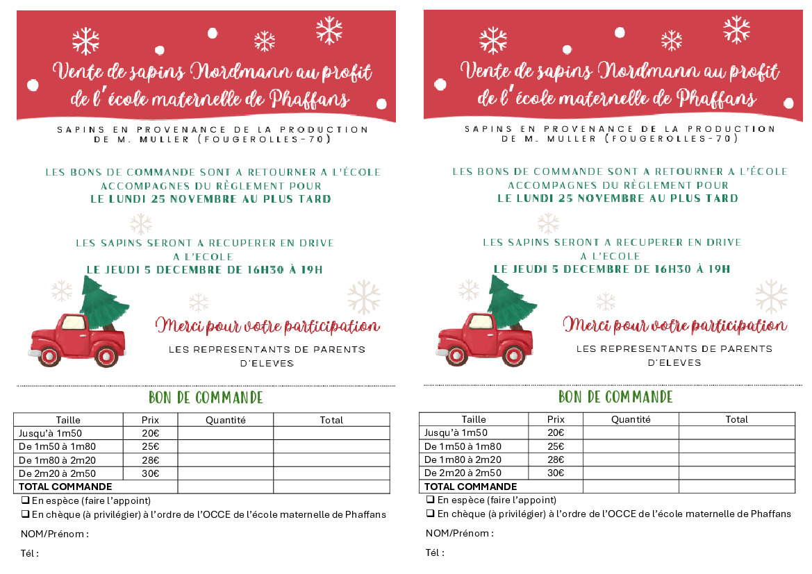 Vente de sapins à l'école maternelle