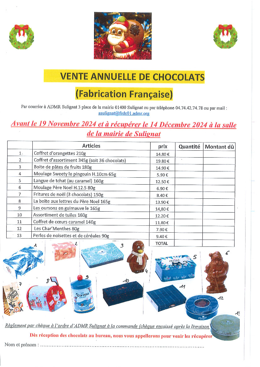 Vente chocolat avec ADMR