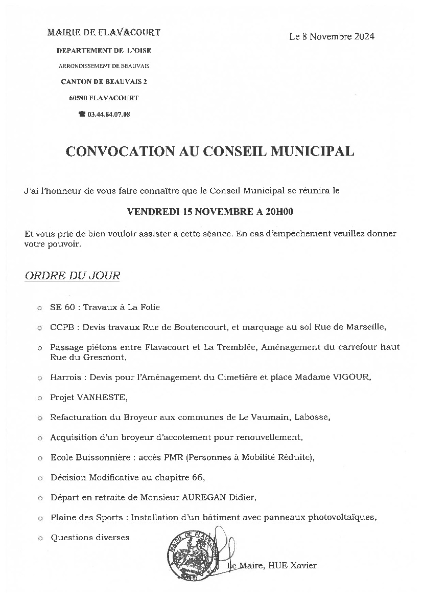 CONSEIL MUNICIPAL DE FLAVACOURT