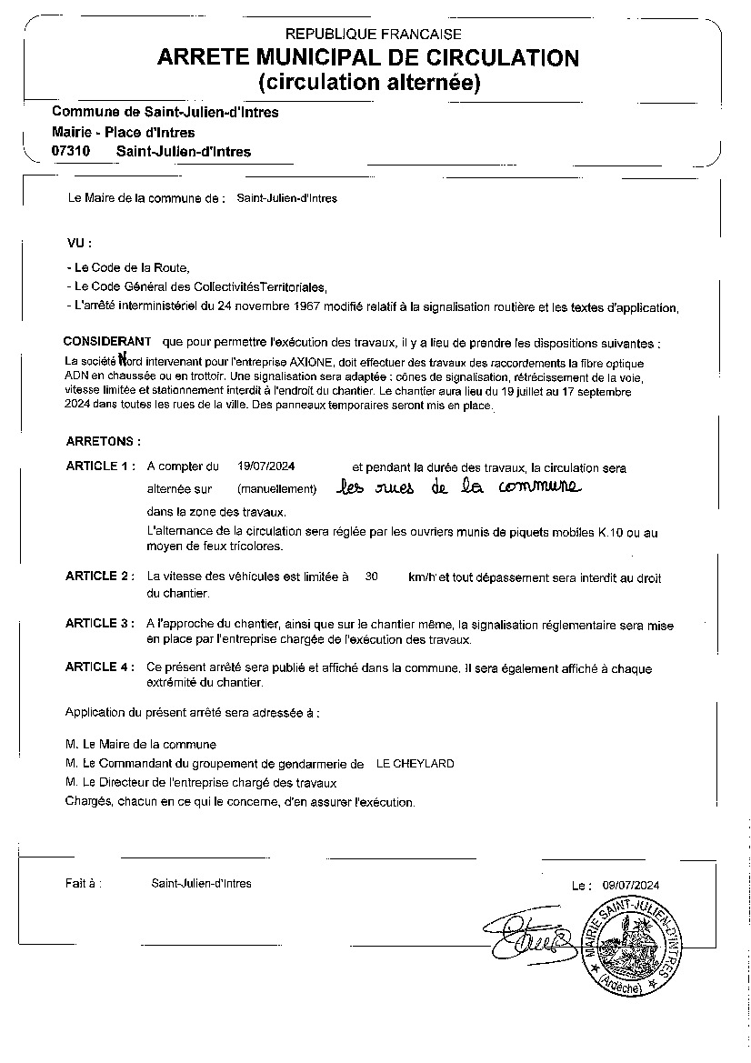 AM- circulation/stationnement sur commune du 19/07 -19/09