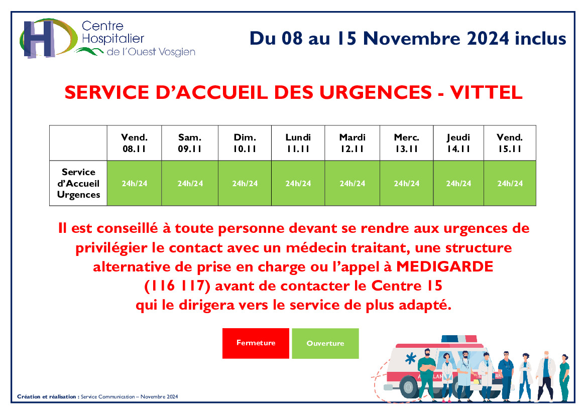 Planning ouverture urgence, site de Vittel