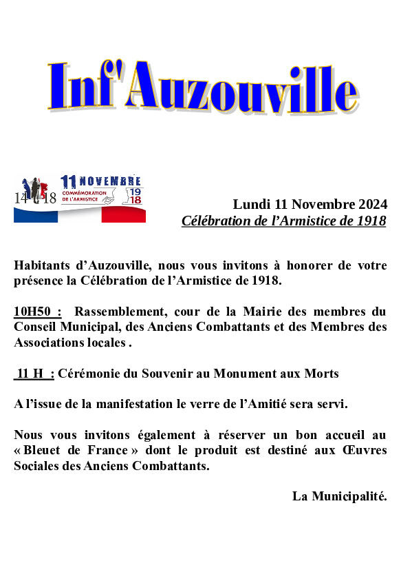 Commémoration de l'armistice du 11 novembre 1918