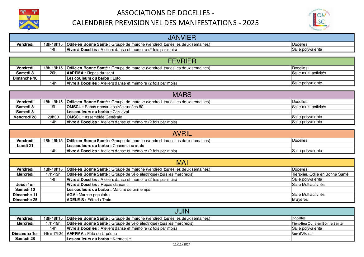 OMSCL - Calendrier Manifestations des Associations 2025