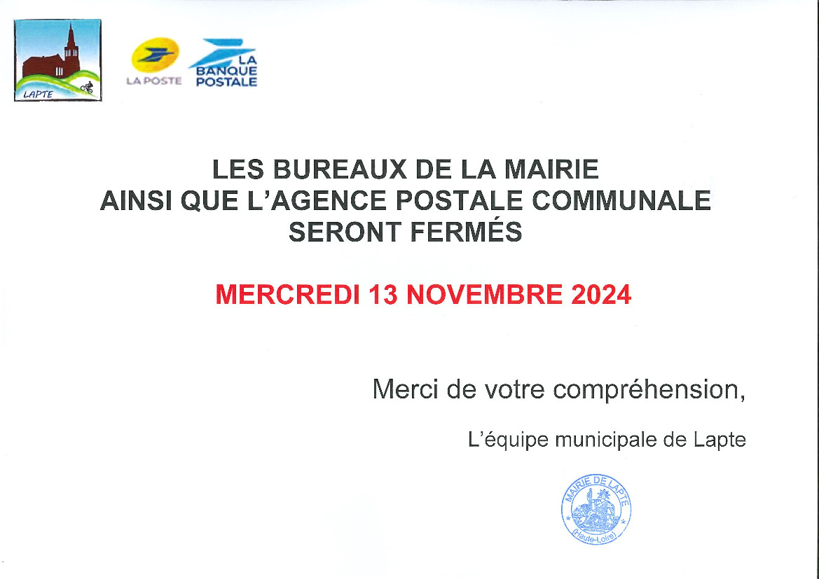 FERMETURE MAIRIE & AGENCE POSTALE