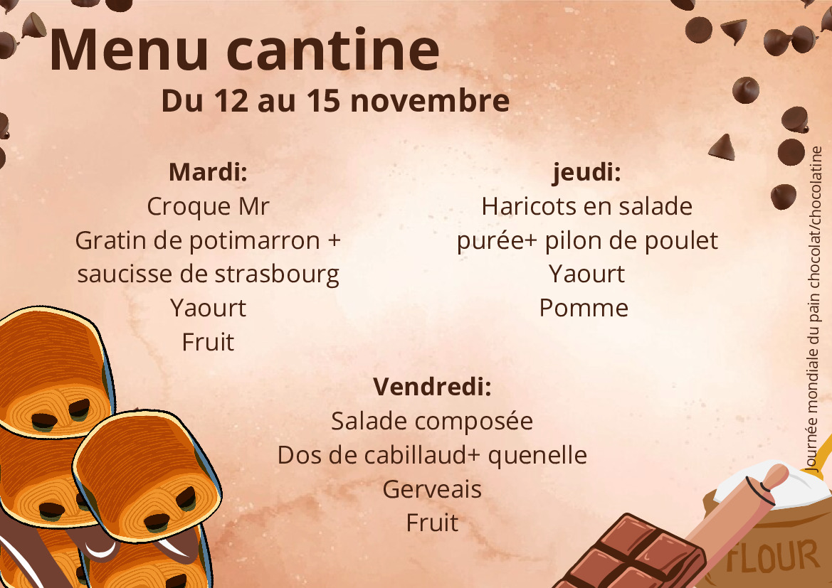 Menu de la cantine du 12 au 15 novembre