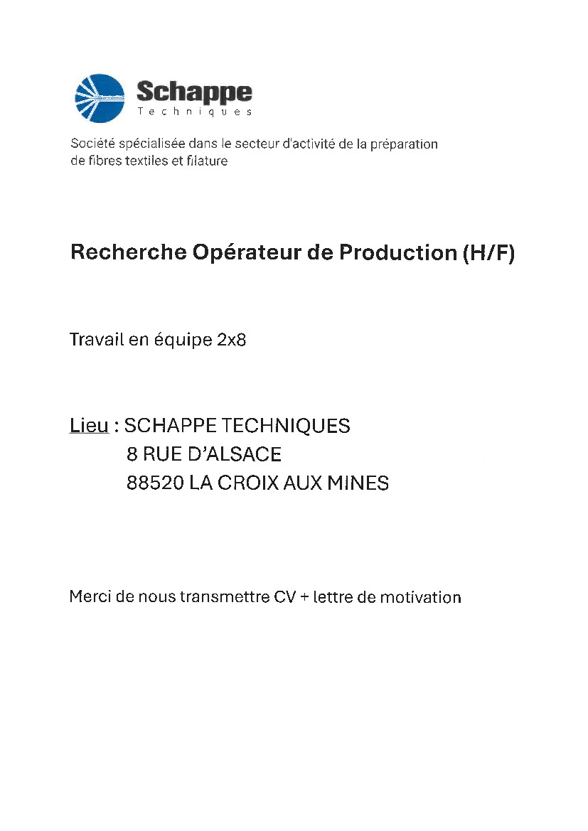 Offre d'emploi Schappe Techniques