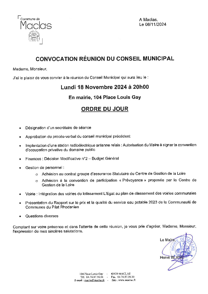 CONSEIL MUNICIPAL - Lundi 18 novembre 2024