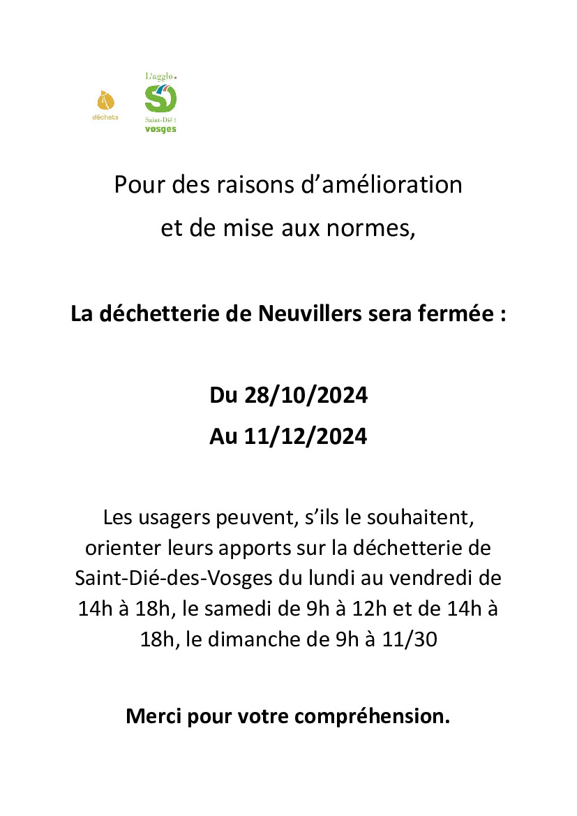 Info : déchetterie fermée