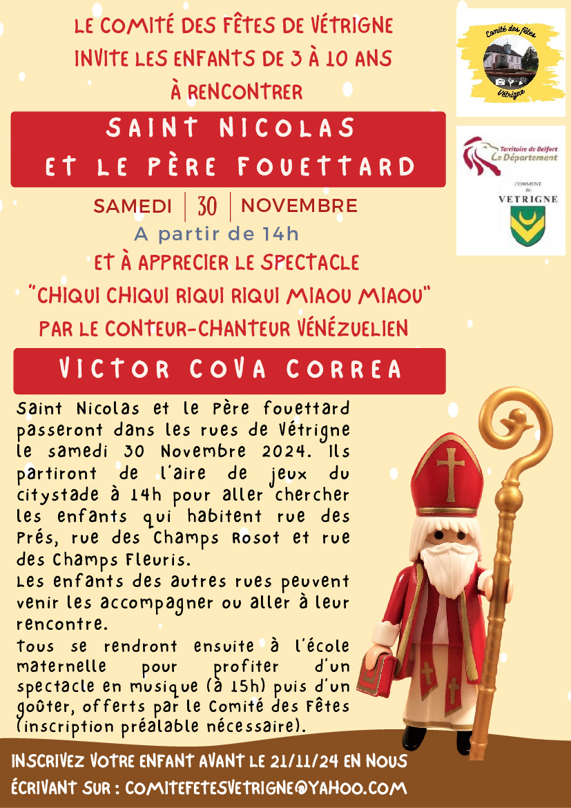 Inscrivez-vous pour la Saint-Nicolas samedi 30 novembre !