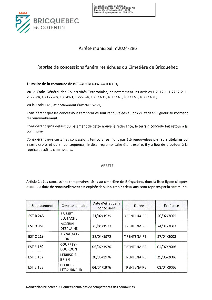 Reprise de concessions funéraires échues