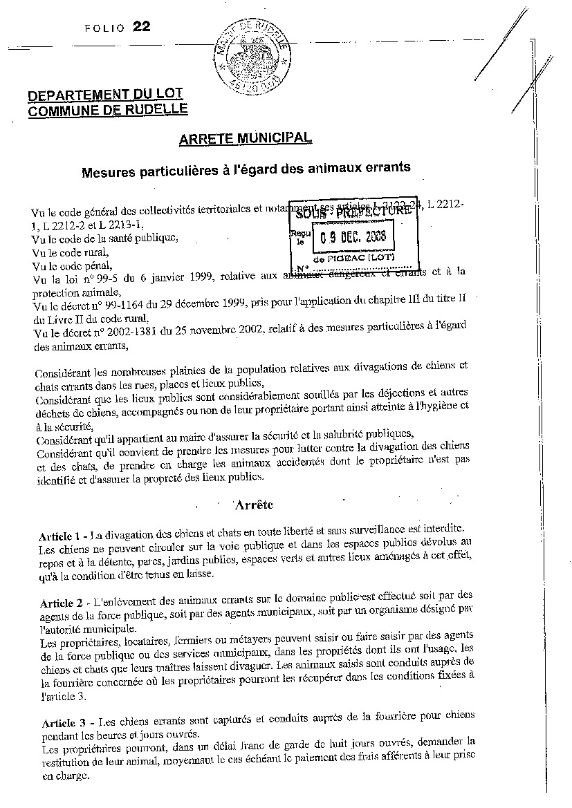 Mesures particulières à l'égard des animaux errants