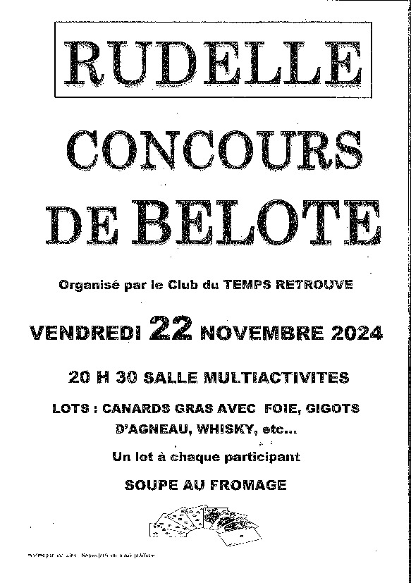 Concours de Belote à  RUDELLE le 22 novembre