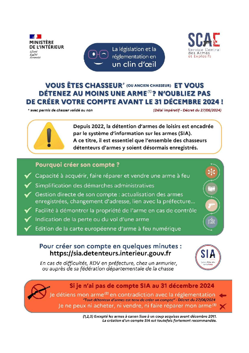 Obligation création compte SIA - chasseurs avant le 31/12/24