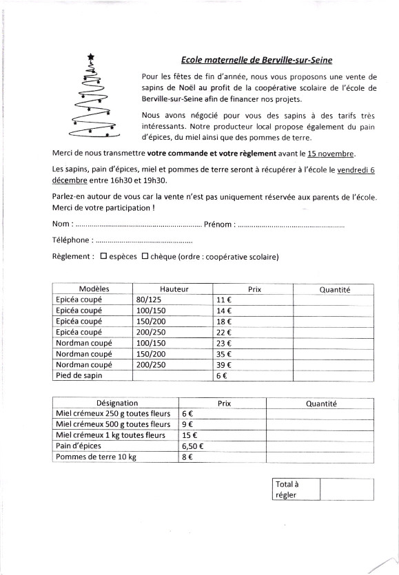 Vente de sapins de Noël - École maternelle Berville-Sur-Sein