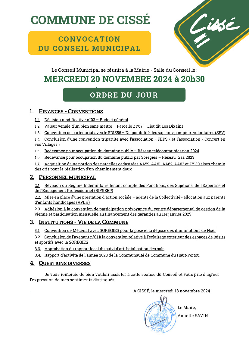 CONSEIL MUNICIPAL - NOVEMBRE 2024