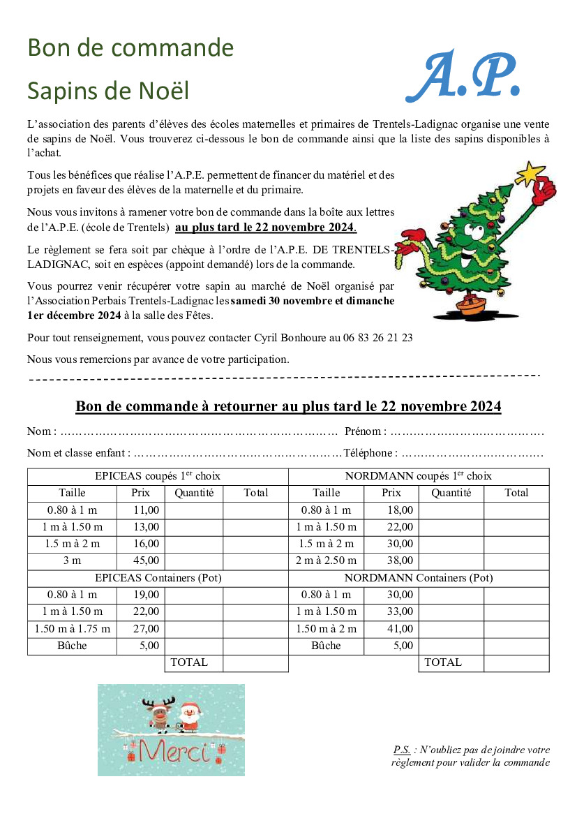 Association des parents d'élèves : Vente de sapins de Noël