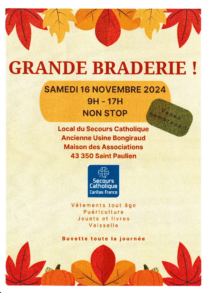 Braderie du Secours Catholique le 16 novembre