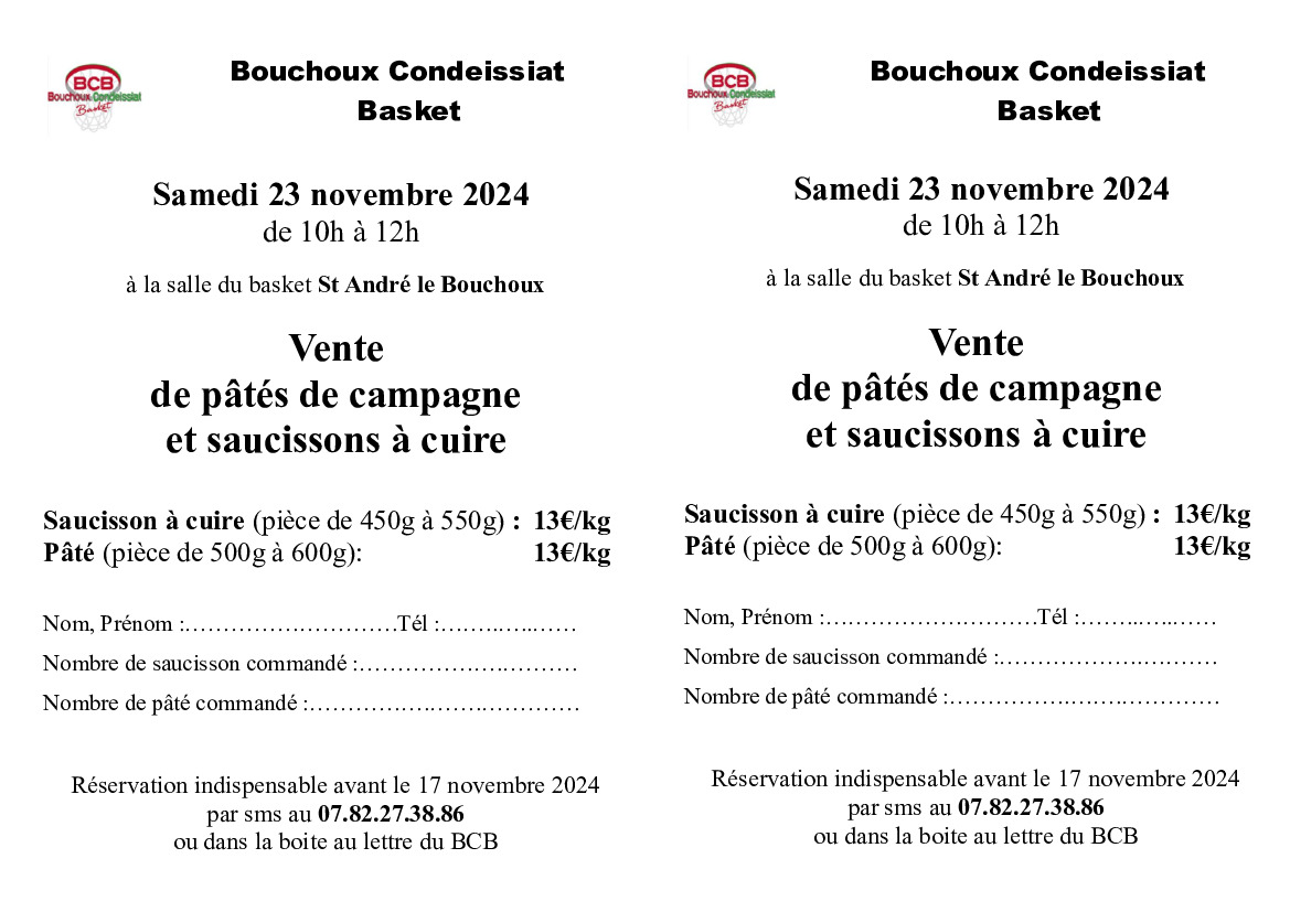 Information du BCB - Vente saucissons / pâtés