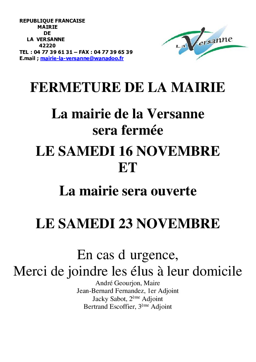 FERMETURE DE LA MAIRIE