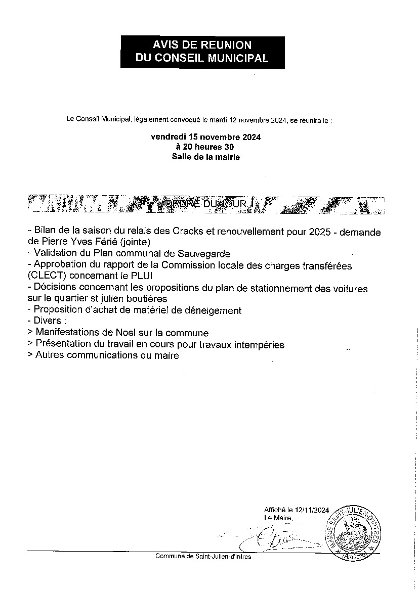 CONSEIL MUNICIPAL - 15/11/2024