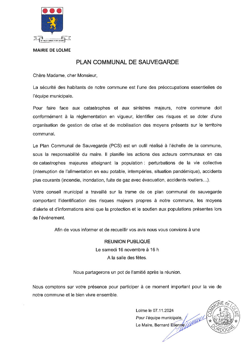 REUNION PUBLIQUE PLAN COMMUNAL DE SAUVEGARDE