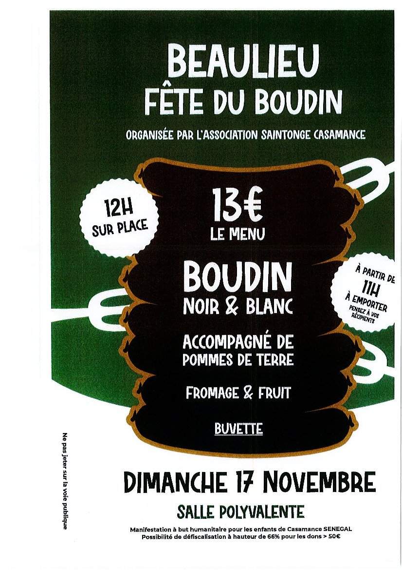 Fête du boudin, manifestation à but humanitaire.