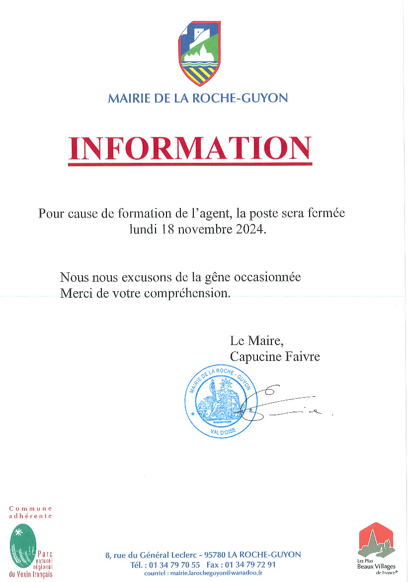 fermeture de l'APC le lundi 18 novembre 2024 après midi.