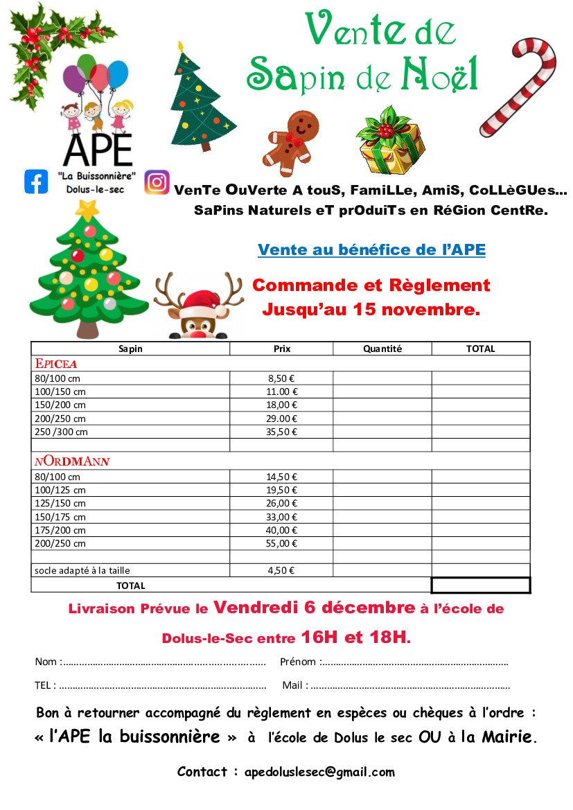 SAPIN DE NOËL - Commande à passer jusqu'au 15 novembre !