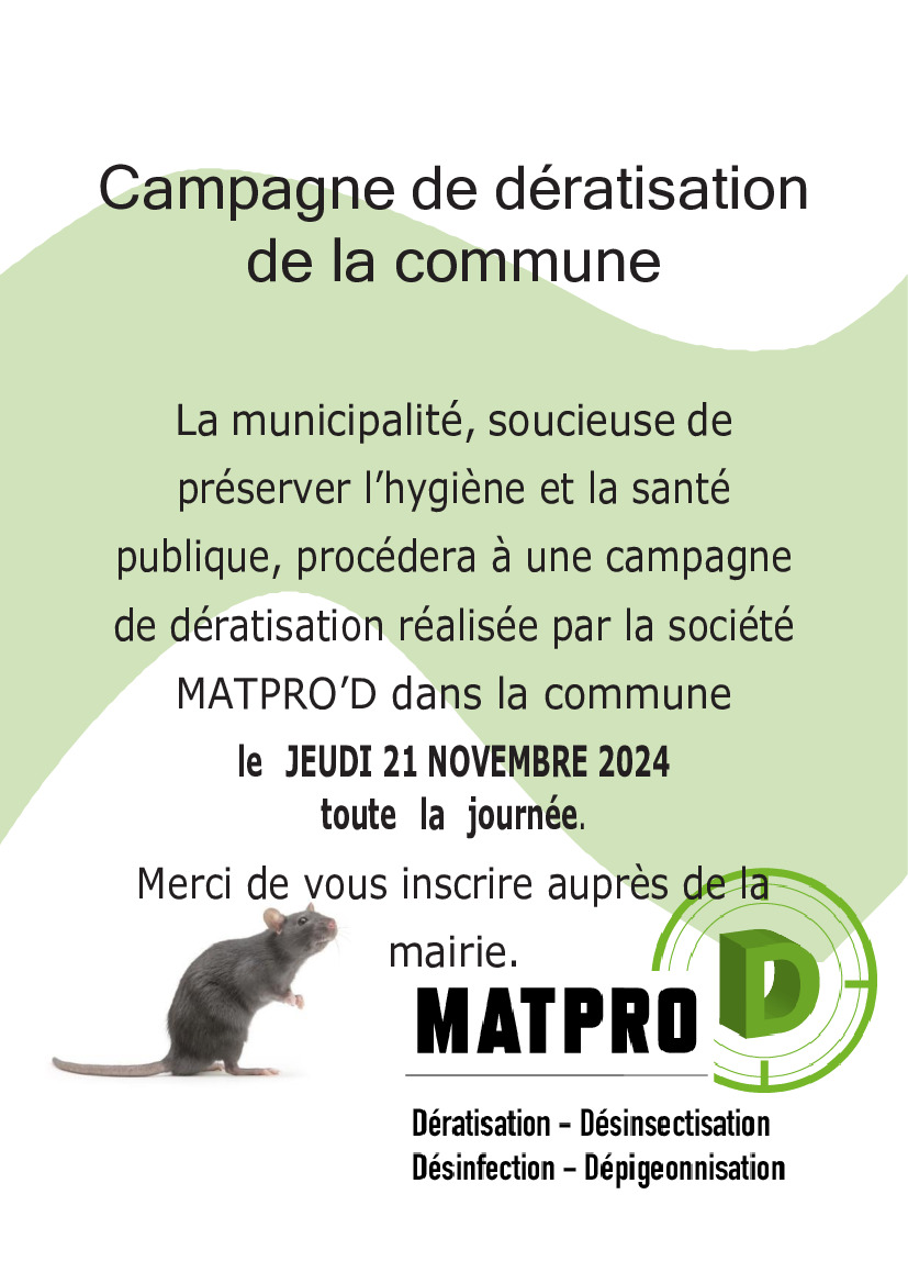 DERATISATION JEUDI 21 NOVEMBRE 2024