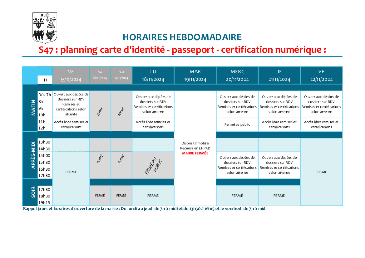 Planning d'ouverture S47