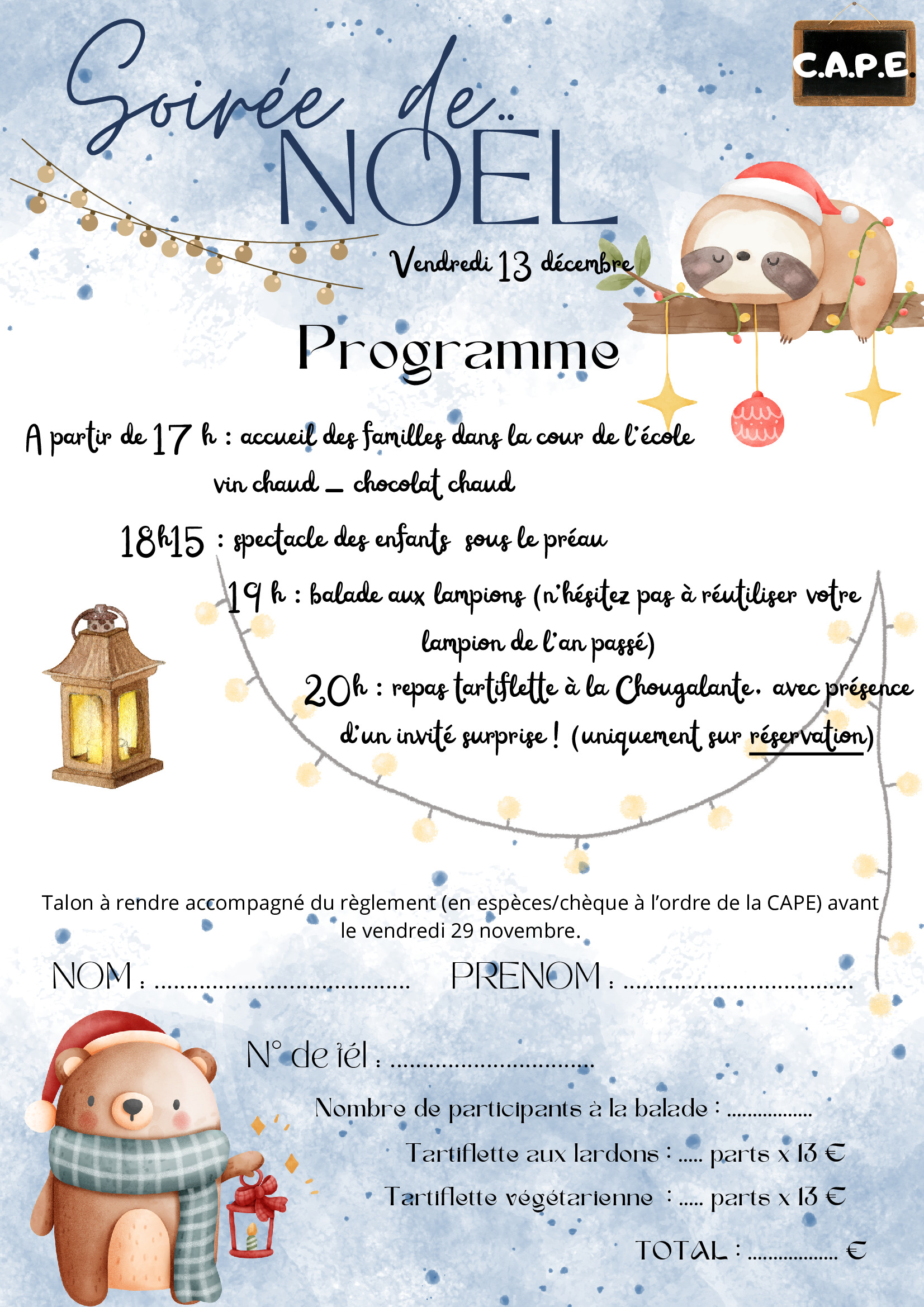 Soirée de Noël le vendredi 13 décembre 2024