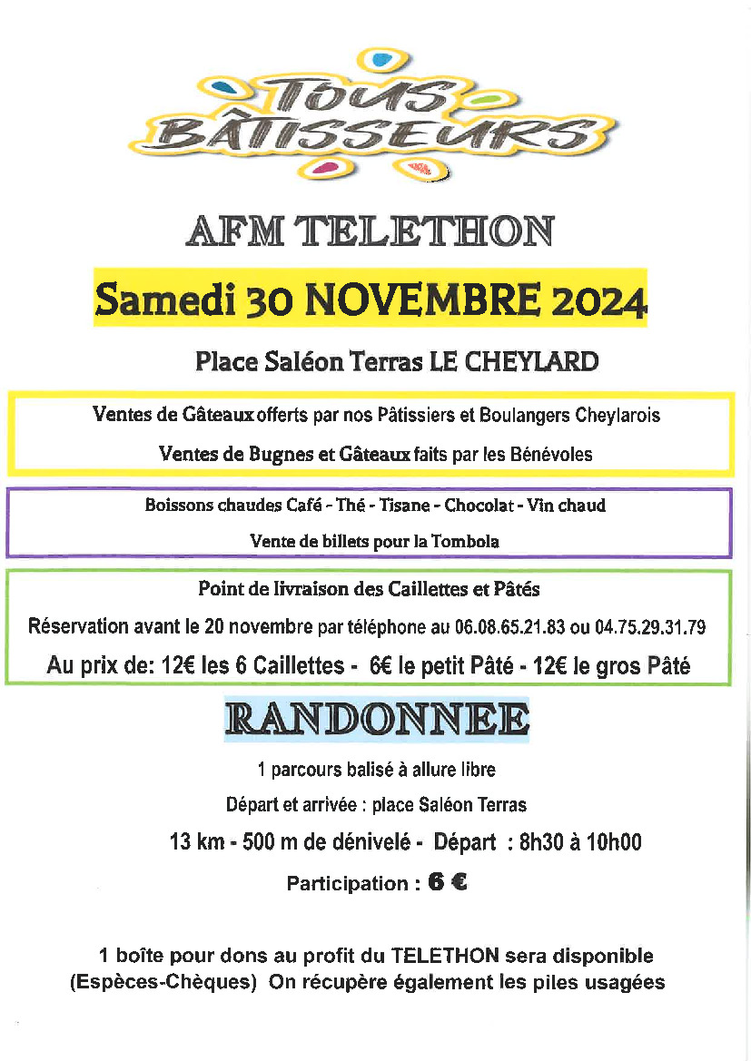 [TELETHON] 29 et 30 novembre au Cheylard