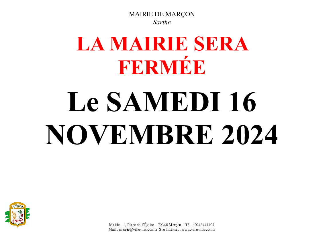 FERMETURE MAIRIE - SAMEDI 16 NOVEMBRE